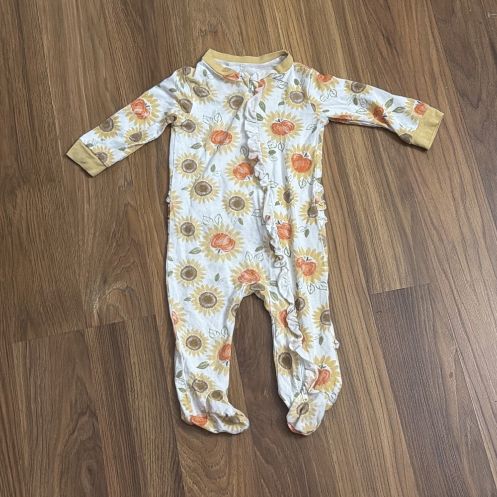 Milkberry Baby Girls 3-6 Months Sunflower Pumpkin Footed Sleeper Pajamas Bamboo
